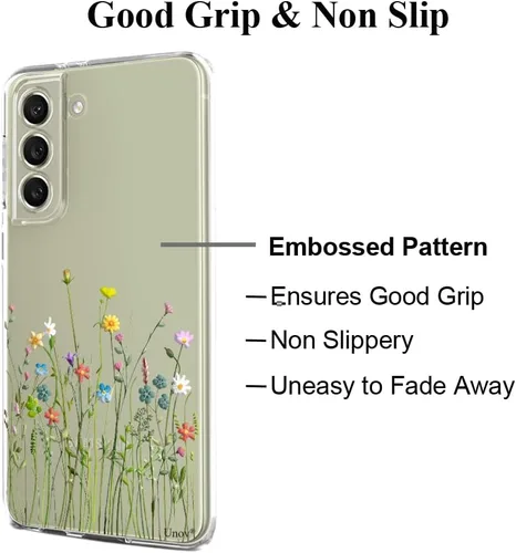 Miniatura 5 de Unov Funda compatible con Galaxy S21 FE funda transparente con diseño de TPU suave absorción de golpes, diseño delgado en relieve floral protector