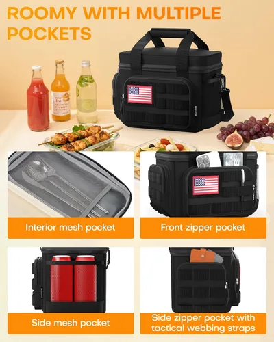 Miniatura 2 de HOTOR Lonchera para hombres y mujeres, bolsa de almuerzo aislada con múltiples bolsillos, bolsa térmica táctica para el trabajo, senderismo, Negro