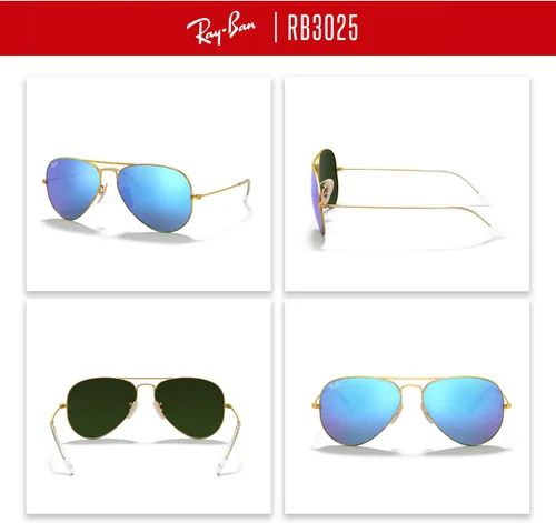 Miniatura 4 de Ray-Ban RB3025 - Lentes de sol de aviador de metal para hombre y mujer + paquete con kit de cuidado de gafas iWear de diseñador
