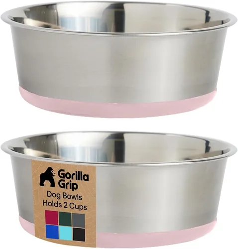 Miniatura 37 de GORILLA GRIP Tazones para perros, acero inoxidable 304 de grado alimenticio, con capacidad para 2 tazas cada uno (16 onzas líquidas) para alimentos