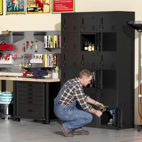 Miniatura 8 de Bonusall Taquillas de los empleados, armario de almacenamiento de oficina de metal con 6 puertas, armarios altos de acero con llaves y cerradura