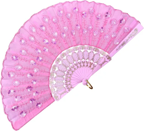 Miniatura 20 de EOSAU Abanicos plegables chinos de mano de encaje para mujer, plegables a granel para fiestas, bodas, iglesias, bailes (10 colores mezclados 01)