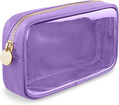 Miniatura 65 de izuzta Bolsa de maquillaje pequeña de nylon para bolso, linda bolsa de cosméticos con cremallera, bolsa de maquillaje preppy, Azul, Mini 2-Azul