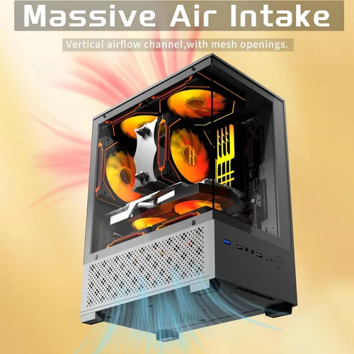 Miniatura 3 de Carcasa Micro ATX, carcasa MATX, ITX para PC con ventilador ARGB de 2 x 120 mm preinstalado, panel frontal y lateral de vidrio templado panorámico
