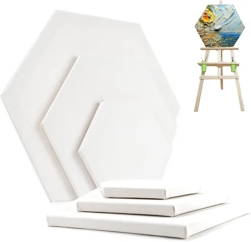 HVEST Tableros de lienzo hexagonales para pintar, paneles de lienzo blanco en blanco para pintura acrílica de acuarela al óleo, paquete de 6