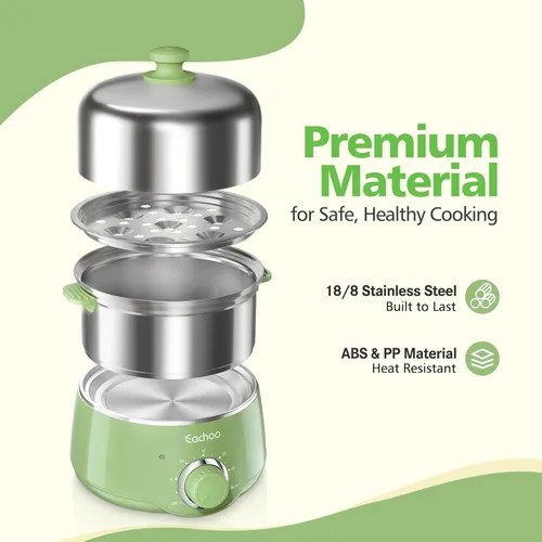 Miniatura 2 de Cocedor de huevos duros - CACHOO olla de huevos de acero inoxidable rápida de 14 huevos con temporizador de 30 minutos y apagado automático, Verde