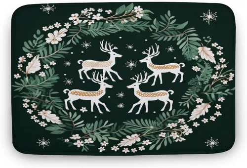 Miniatura 13 de Alfombra de baño con árbol de Navidad con ciervos en invierno, alfombra de baño vintage de terciopelo de Navidad, alfombra de baño para ducha