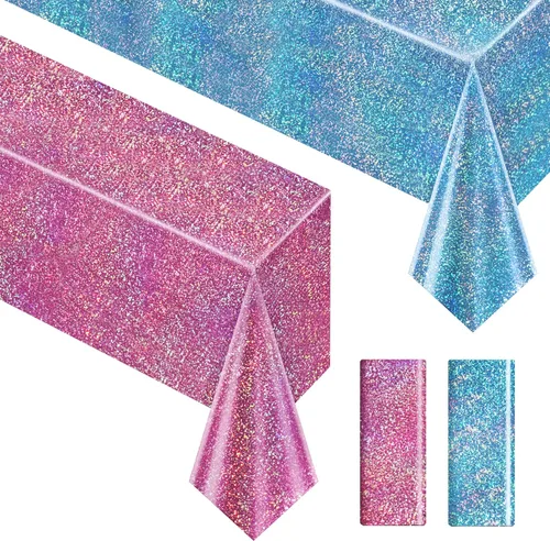 Miniatura 10 de Just Shimmer Mantel holográfico azul claro de 40" x 108" Decoración de fiesta rosa fuerte Día de San Valentín Fiesta de cumpleaños Decoración