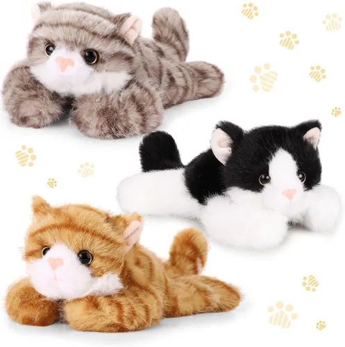 Miniatura 11 de 3 piezas de peluche de gato de 9 pulgadas, regalo para baby shower, regalos de fiesta, lindos juguetes de peluche para gatos pequeños, suministros