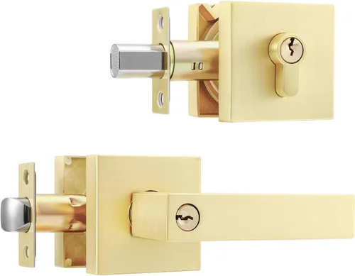Miniatura 20 de Leydebong Paquete de 2 pomos de puerta de entrada con llave igual, pomo de puerta con cerradura y llave, manijas de puerta doradas para exterior e