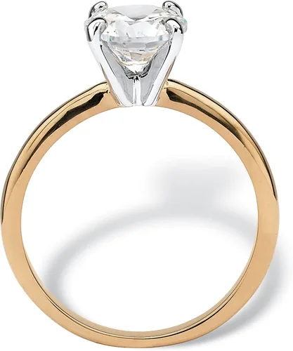 Miniatura 2 de Palm Beach Jewelry Anillo de compromiso solitario chapado en oro amarillo o plateado con circonita cúbica redonda, tamaños 5-10