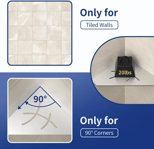 Miniatura 4 de Estante esquinero de ducha de 10 pulgadas, acero inoxidable cepillado 304, estante esquinero pentagonal empotrado para baño, sin taladrar