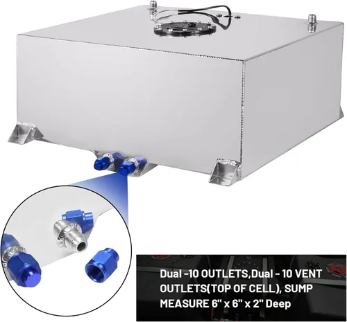Miniatura 2 de Tanque de gas para celdas de combustible de 15 galones 60L universal con remitente de nivel, tanque de combustible de aluminio pulido para carreras