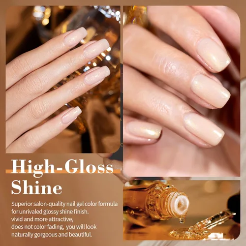 Miniatura 3 de RARJSM Juego de 6 esmaltes de gel con purpurina color nude, rosa pálido, gelatina lechosa, cachemira, rosa, beige, albaricoque, marrón champán