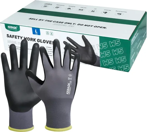 Miniatura 24 de Kebada W2 - Guantes de trabajo unisex, aptos para pantalla táctil, con agarre, elásticos, recubiertos de nitrilo, para jardinería, manejo de Gris