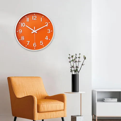 Miniatura 8 de HZDHCLH Reloj de pared con pilas, reloj de pared naranja, reloj de pared de 8 pulgadas, silencioso, sin tictac, números 3D modernos para cocina