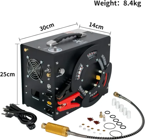 Miniatura 6 de TUXING Compresor de aire PCP, bomba de aire de alta presión 4500 Psi 30 Mpa, convertidor de potencia DC12V/AC120V incorporado, parada automática