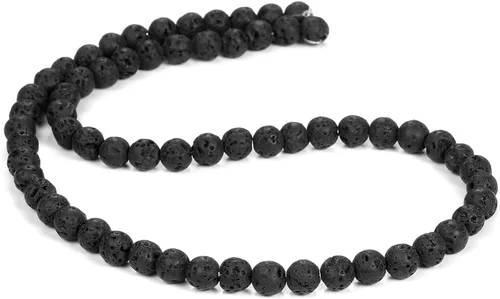 Miniatura 32 de Cuentas de ónix negro BEADNOVA con cuentas de cristal natural, piedras preciosas, redondas, sueltas, curativas de energía con cordón elástico de 01)