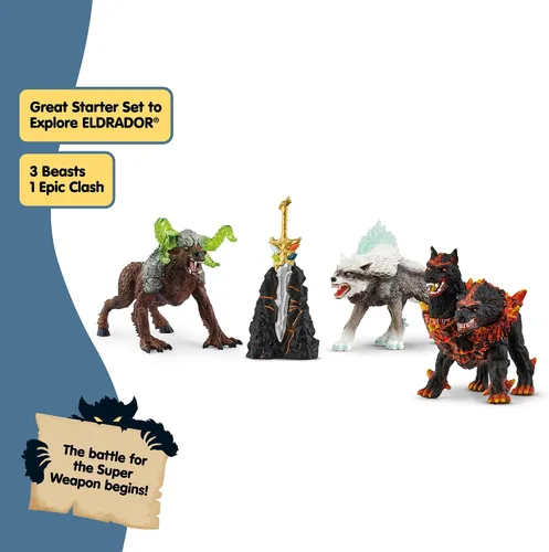 Miniatura 2 de Schleich Eldrador Creatures - Juego de 5 criaturas de fantasía - Lobo de hielo, sabueso de lava, bestia de roca y espada - Figuras de monstruos