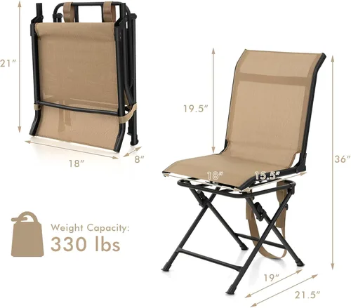 Miniatura 7 de Tangkula Silla ciega giratoria de 360 grados, silla de caza plegable de rotación libre con respaldo de malla y almohadillas antideslizantes, silla