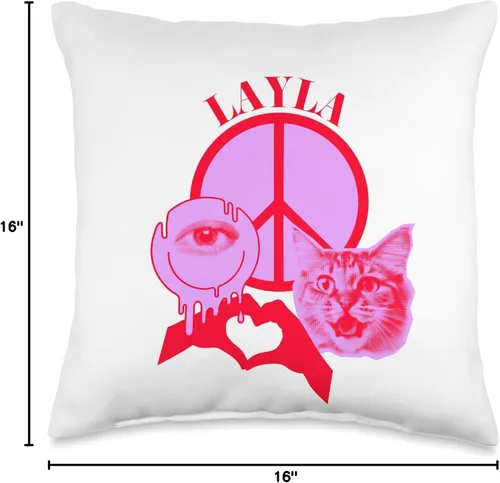Miniatura 4 de Layla Name Personalized Peace and Karma Co. Layla First Name I Love Retro Cat Mom - Almohada personalizada, 16 x 16 pulgadas, multicolor