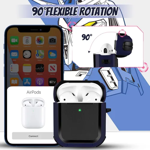 Miniatura 5 de ORIbox Funda protectora que absorbe los golpes compatible con AirPods 1 y AirPods 2, cuerpo completo resistente con llavero para AirPods, azul