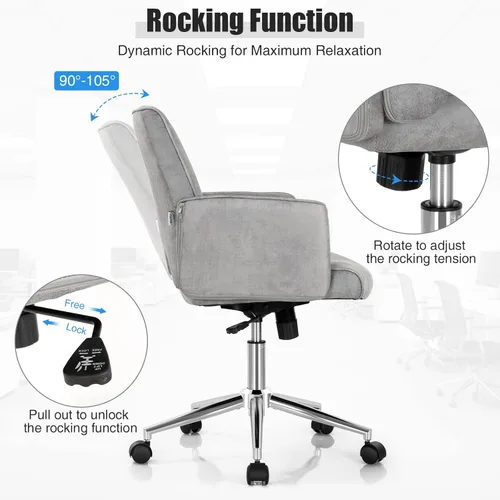 Miniatura 5 de Giantex Silla de escritorio de oficina en casa, silla de escritorio de piel sintética con ruedas y reposabrazos, altura ajustable, moderna silla