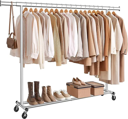 Miniatura 9 de SONGMICS Perchero con ruedas, perchero resistente para colgar ropa, portátil, 17.7 x (36.2-52) x 63.6 pulgadas, con riel extensible, capacidad
