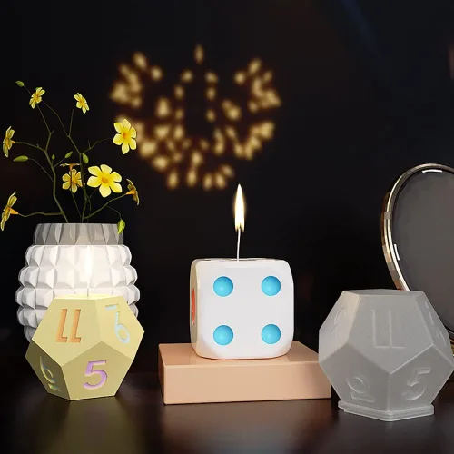 Miniatura 5 de Surakey Moldes de dados de resina, 4 estilos de moldes de dados poliédricos con molde de dados de silicona, filete cuadrado triangular, herramienta