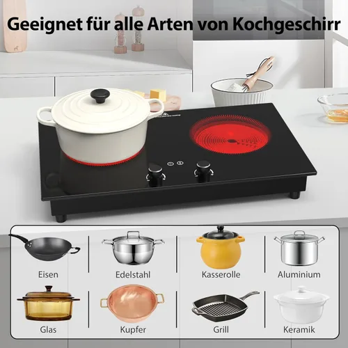 Miniatura 5 de VBGK Cocina eléctrica, estufa eléctrica de 2400 W, encimera y placa caliente integrada con bloqueo de seguridad para niños, temporizador, control