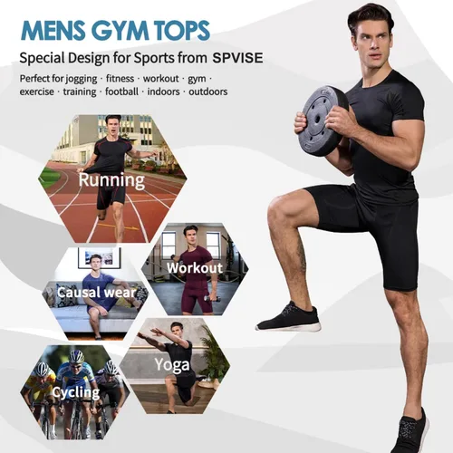 Miniatura 9 de Camisetas de compresión para hombre, de manga corta, para entrenamiento, gimnasio, correr, secado fresco, deportes, capa base, atléticas, camisetas