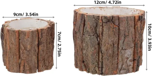 Miniatura 2 de YARNOW Juego de 6 macetas de corteza de madera rústica para decoración de jardín interior y exterior, textura natural, jarrones decorativos