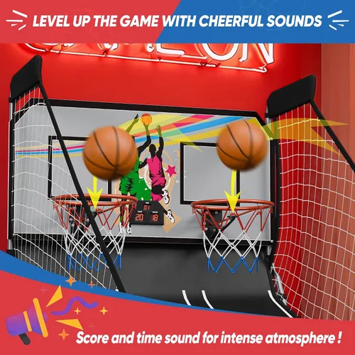 Miniatura 5 de JupiterForce Juego de Arcade de Baloncesto Plegable para Interiores, Máquina de Juego de Arcade de Canasta de Baloncesto Electrónica de Doble Tiro