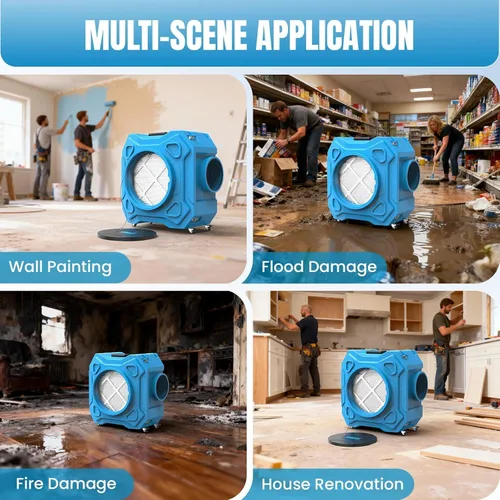 Miniatura 8 de Depurador de aire con filtración de 3 etapas, máquina de aire negativo HEPA de 750 CFM con ruedas bloqueables de 360° y mango plegable automático