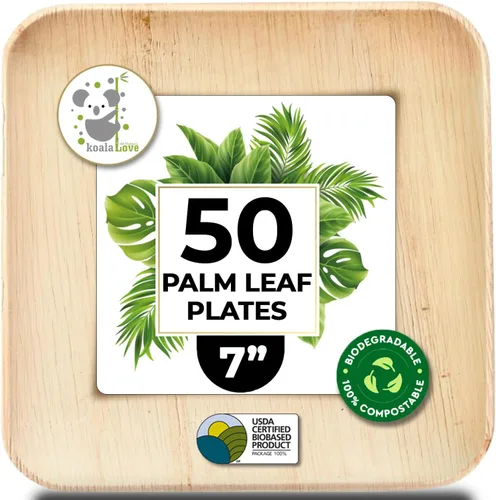 Platos de hoja de palma de bambú desechables de 7 pulgadas 50 unidades al por mayor y paquete de fiesta cuadrado para cenas ecológicos