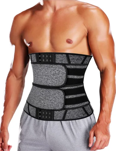 Miniatura 6 de KIWI RATA Corsé de neopreno para entrenamiento de cintura para hombre, cinturón de compresión extra para el vientre Gris - Dos correas