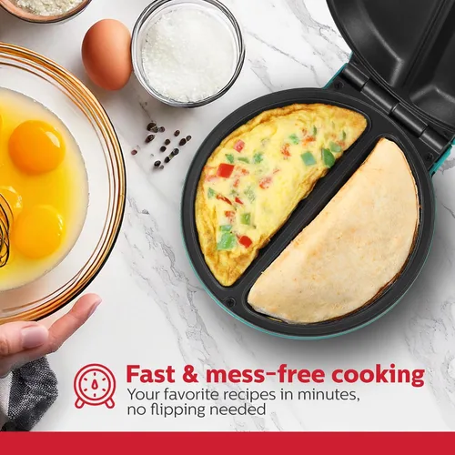 Miniatura 2 de Holstein Housewares Máquina para Omelets y Frittatas de Acero Inoxidable de 2 Secciones, Revestimiento Antiadherente, Fácil de Limpiar, Luces Verde