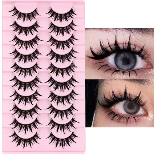 Miniatura 9 de 10 pares de pestañas postizas de anime de manga, pestañas sintéticas de ojo de gato, pestañas ligeras sin crueldad animal para maquillaje diario