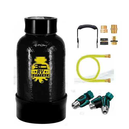 Filterelated Ablandador de agua para autocaravana, 16000 granos, portátil, con ajuste de latón de 3/4 pulgadas y manguera personalizada, sistema de