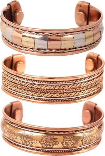 Miniatura 14 de Pulseras de cobre Touchstone regalo para hombres y mujeres joyería magnética 100% pura y sólida ajustable juego de pulseras hechas a mano