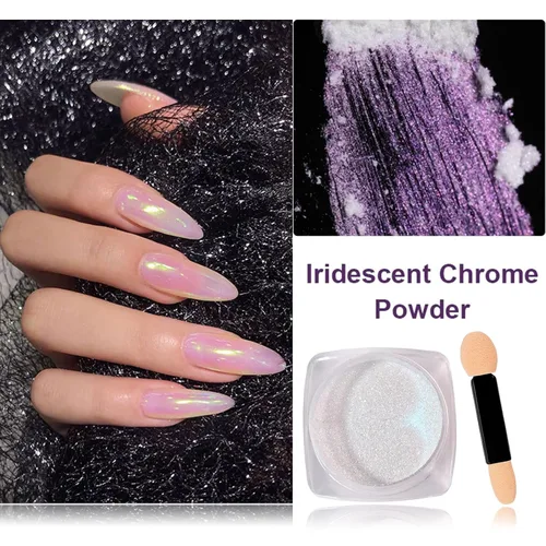 Miniatura 3 de Polvo de 7 colores Symphony Mermaid Pearl Neon Ice Aurora - Polvo de uñas blanco con efecto espejo metálico de alto brillo