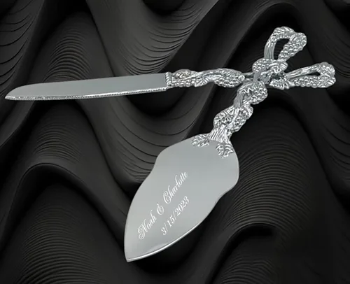 GIFTS INFINITY Juego de cuchillo personalizado para pastel de boda y servidor con grabado, juego de utensilios de corte de pasteles, regalo de