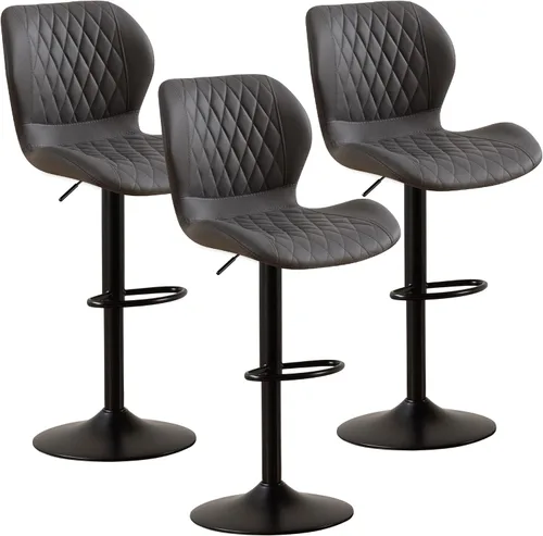 Miniatura 11 de Taburetes de bar modernos, taburetes de bar giratorios con respaldo alto, taburetes de bar de tela ajustables para sillas de isla de cocina