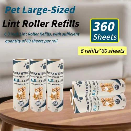 Miniatura 6 de Recambios de rodillo de pelusa grande para pelo de mascotas de 6.3 pulgadas, 360 hojas, suplemento extra adhesivo para eliminación de pelo de gatos