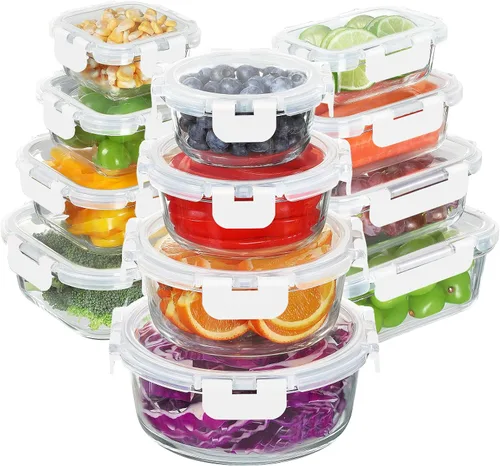 Miniatura 10 de BAYZZ 24 piezas de recipientes de vidrio para almacenamiento de alimentos con tapas, recipientes de vidrio herméticos para preparar comida