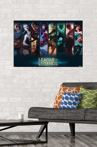 Miniatura 2 de League of Legends - Póster de pared de campeones, 22.4 pulgadas de largo x 14.7 pulgadas de ancho, versión enmarcada de madera de granero