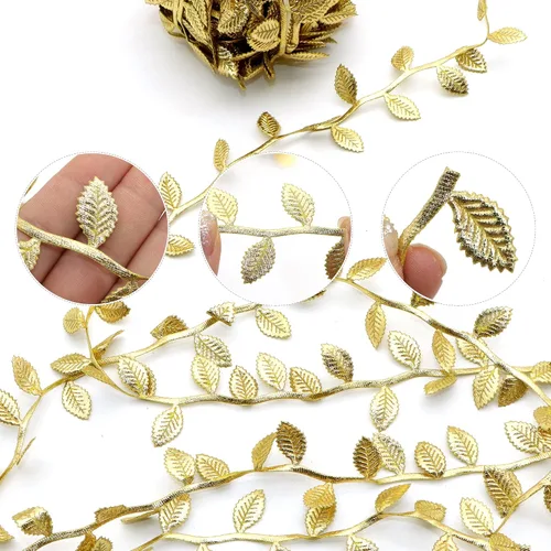 Miniatura 3 de David accessories Cinta de Adorno de Hojas Doradas Cordón - 20 Yardas - para Manualidades DIY Fiestas Bodas Decoración del Hogar (Dorado)