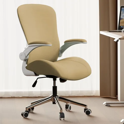 Miniatura 8 de Silla ergonómica de escritorio de oficina verde, cojín de asiento curvado grueso de tela suave con soporte lumbar ajustable, mezcla perfecta