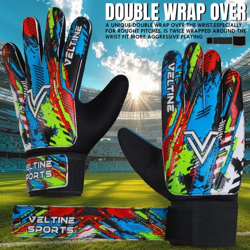 Miniatura 5 de Guantes de portero de fútbol para niños, jóvenes y adultos, guantes de portero de fútbol con protección doble en la muñeca y palmas de látex Cian