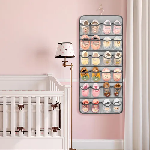 Miniatura 8 de Organizador de zapatos de bebé colgante de doble cara para armario, soporte de almacenamiento de zapatos para niños pequeños, calcetines con lazo